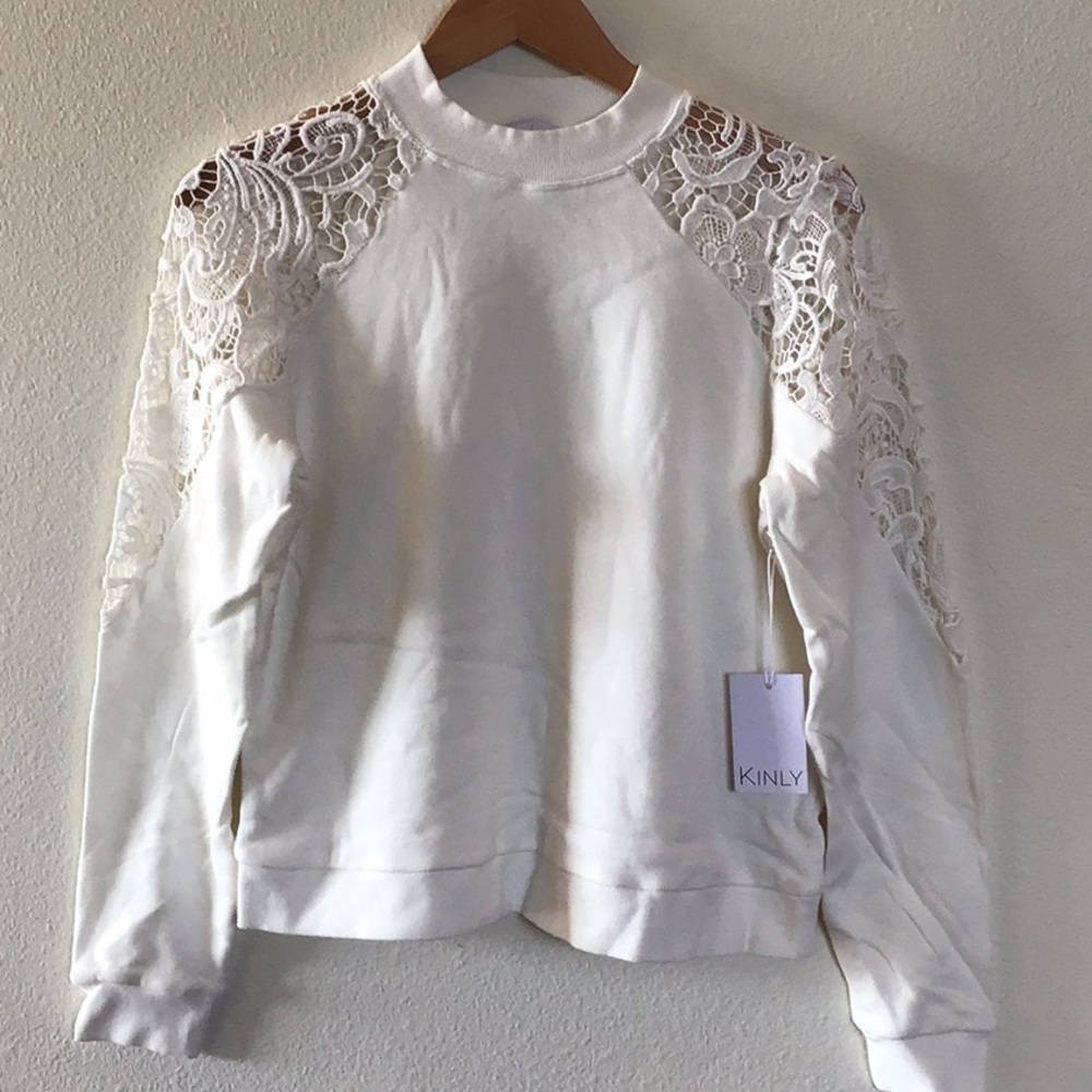 NWT Kinly White Lace Cutout Sweatshirt size L